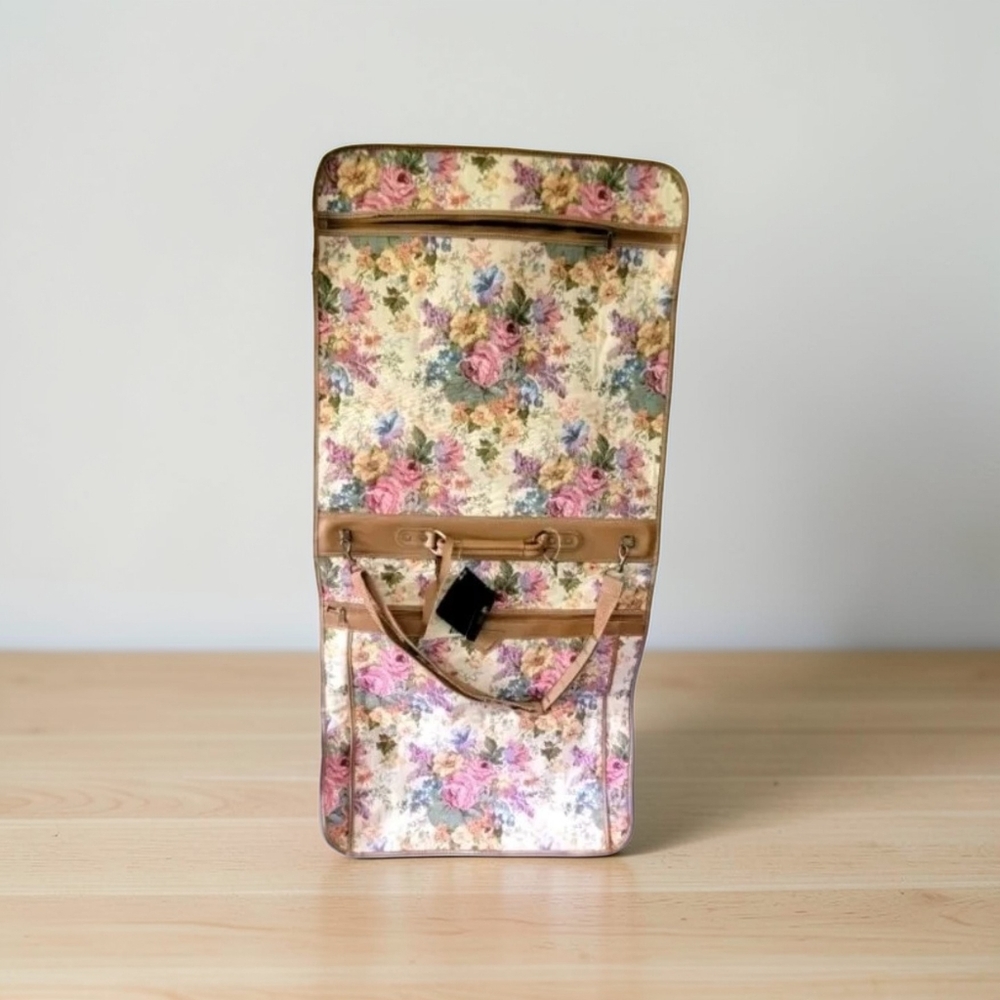 Vintage Verdi Floral Hanging Garment Bag Folding Luggage NWT